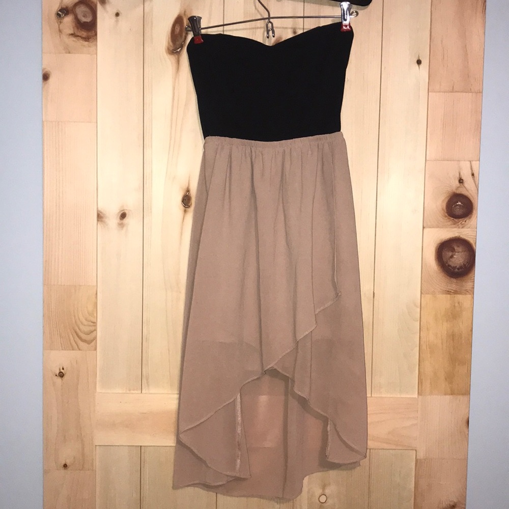 Black/Tan Strapless High Low Dress Size M